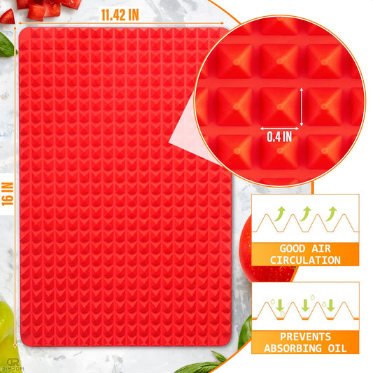 Pyramid Sheet Red Pyramid Silicone Baking Mat - 16x11'' Non-Stick, Food Grade Cooking Mat for Microwave, Oven, and BBQ Grill