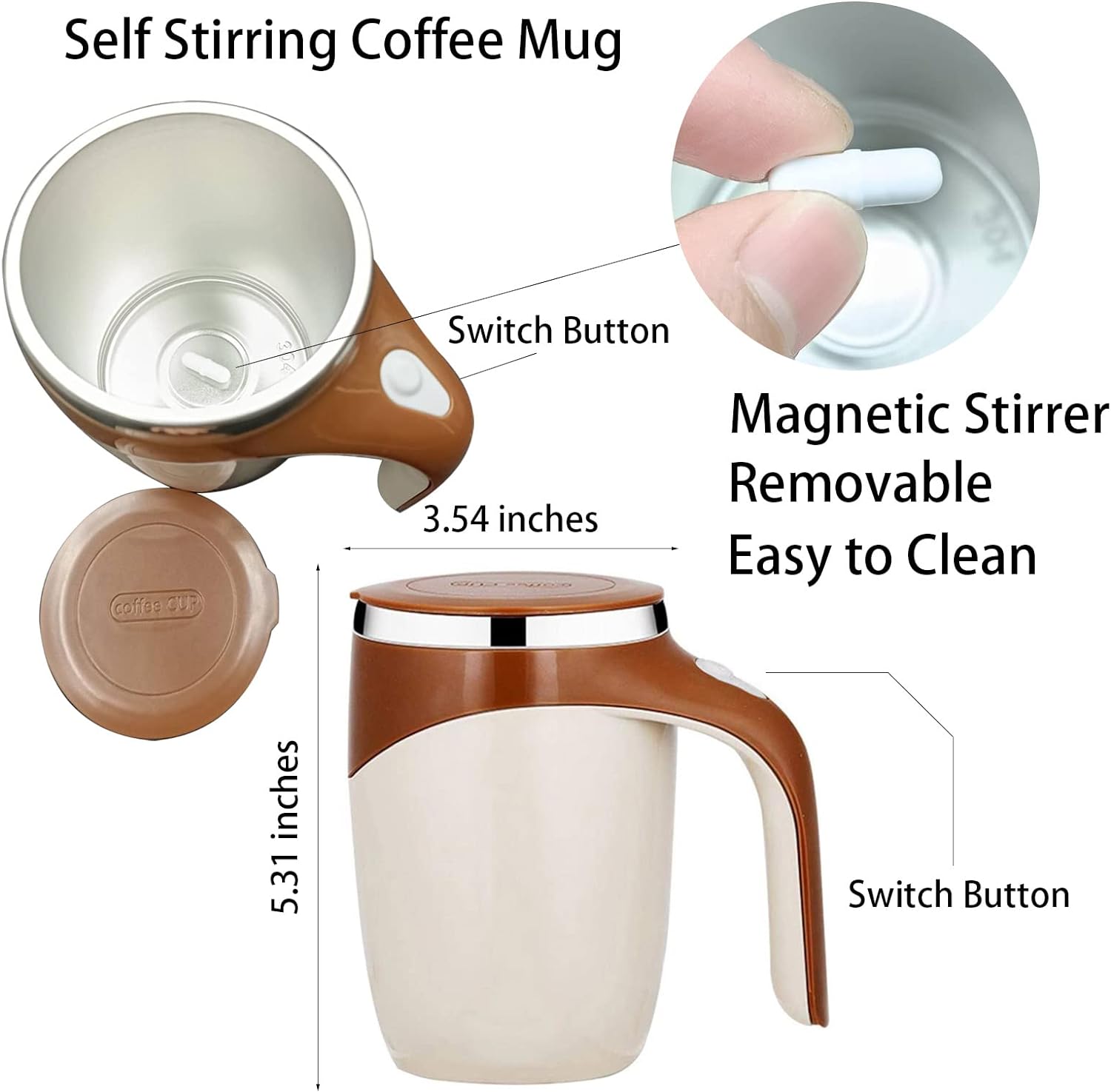 Revolutionary Magnetic Stirring Coffee Mug - Portable & Electric Stainless Steel Mixer Tumbler for Home, Office, and Travel