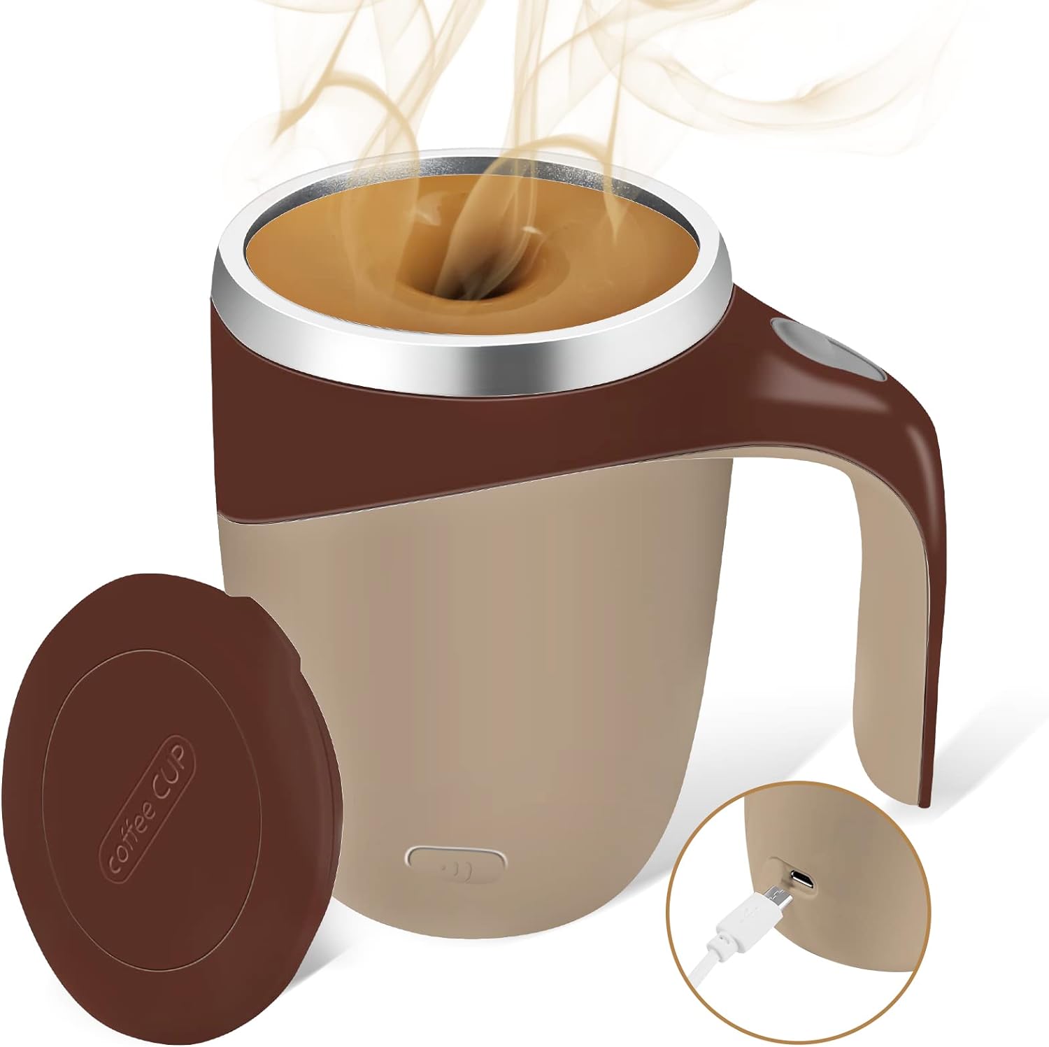 Coffee (Rechargeable Model) Revolutionary Magnetic Stirring Coffee Mug - Portable & Electric Stainless Steel Mixer Tumbler for Home, Office, and Travel