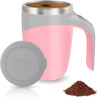 Pink (Battery Model) Revolutionary Magnetic Stirring Coffee Mug - Portable & Electric Stainless Steel Mixer Tumbler for Home, Office, and Travel