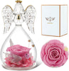 3-Pink Rolra Angel Rose Figurines - Preserved Flower Rose Glass Angel Gifts for Mother's Day