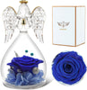 4-Blue Rolra Angel Rose Figurines - Preserved Flower Rose Glass Angel Gifts for Mother's Day