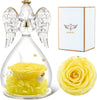 6-Yellow Rolra Angel Rose Figurines - Preserved Flower Rose Glass Angel Gifts for Mother's Day