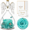 Aquamarine Rolra Angel Rose Figurines - Preserved Flower Rose Glass Angel Gifts for Mother's Day