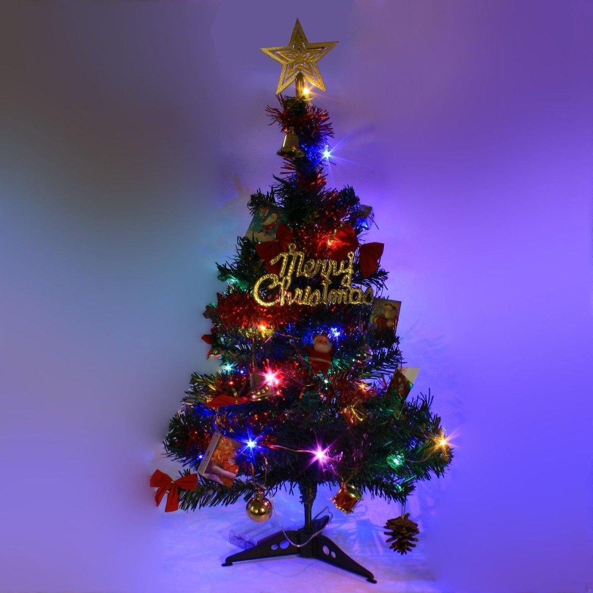 2 FT Artificial Christmas Tree: Green with LED Lights