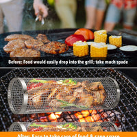 2-Pack Stainless Steel Rolling Grilling Basket - BBQ Grill Tools for Outdoor Cooking