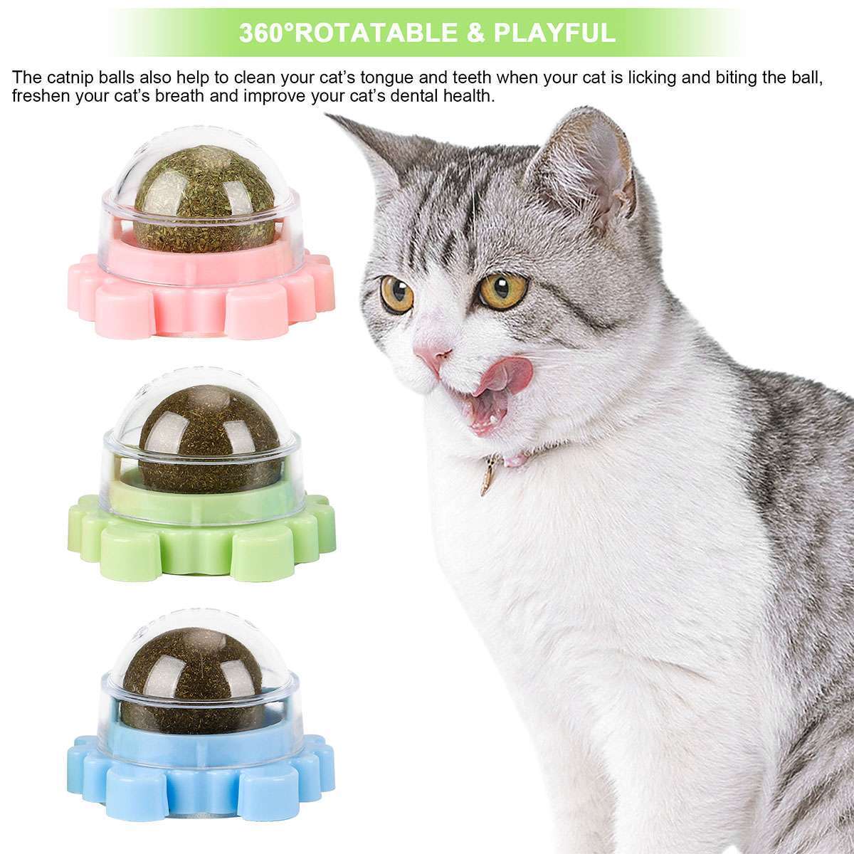 Edible Catnip Ball Toys for Teeth Cleaning (3 Pack)