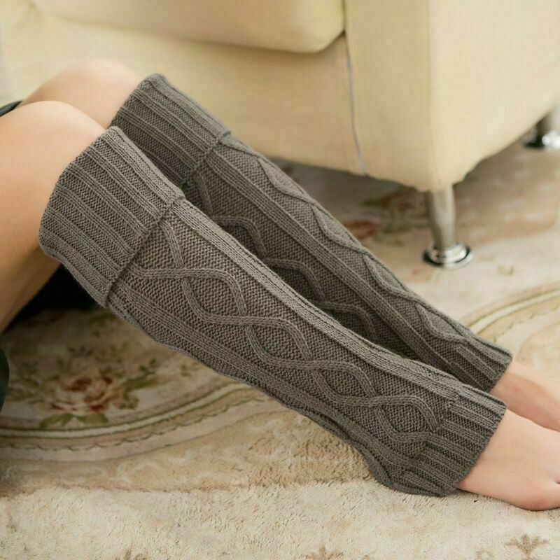 Women's Ribbed Crochet Knit Leg Warmers - Knee High Wool Boot Socks for Winter