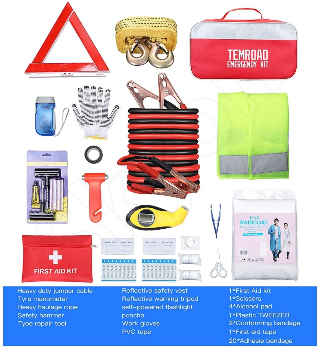 Portable Auto Emergency Kit - Complete Car Tool Bag & Vehicle Safety Set for Roadside Assistance