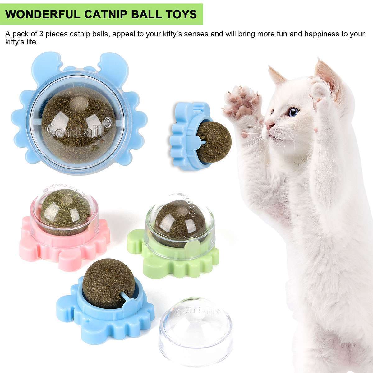 Edible Catnip Ball Toys for Teeth Cleaning (3 Pack)