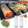 2-Pack Stainless Steel Rolling Grilling Basket - BBQ Grill Tools for Outdoor Cooking