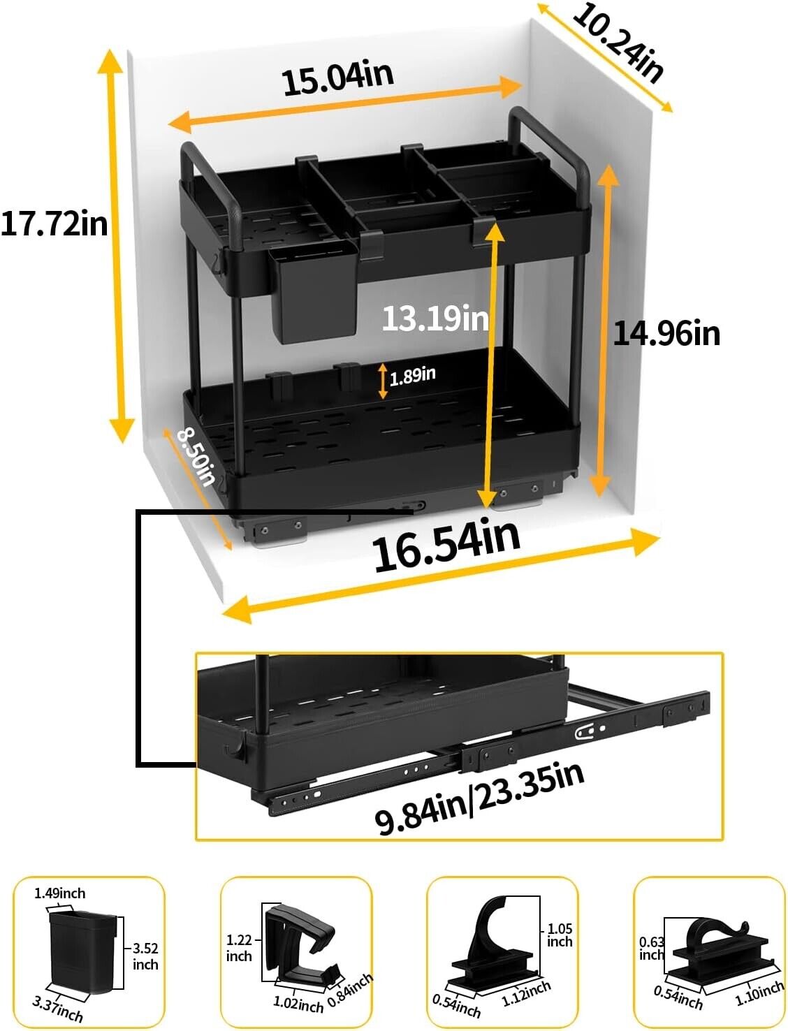 Black/White 2-Tier Under Sink Storage with Sliding Shelves