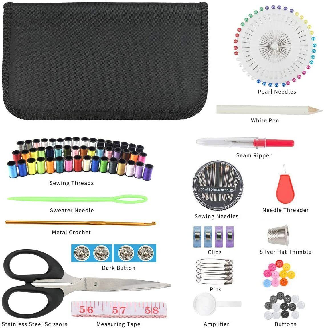 172-Piece Complete Sewing Kit - Includes Thread, Needles, Scissors, Tape Measure, Thimble & Threader - Perfect for Home & Travel