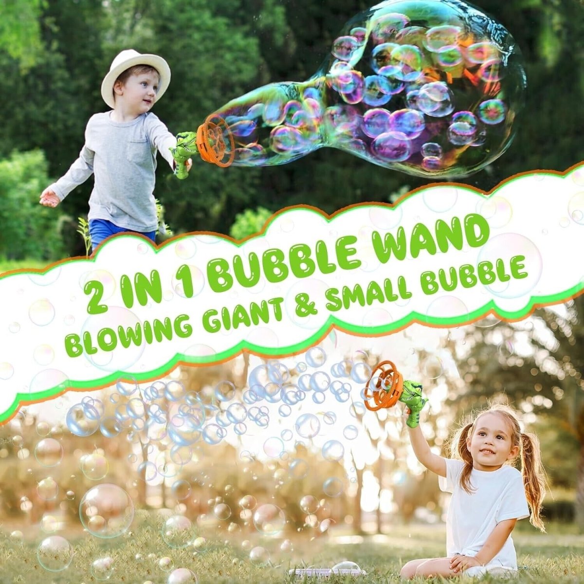 Dino Double Bubble Machine with Free Bubble Solution - Perfect Outdoor Toy!