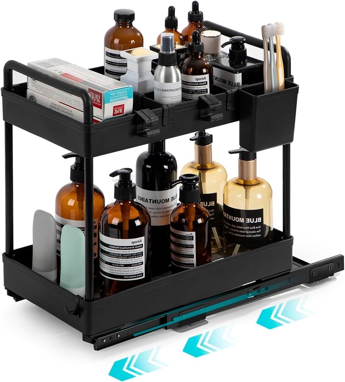 Black/White 2-Tier Under Sink Storage with Sliding Shelves