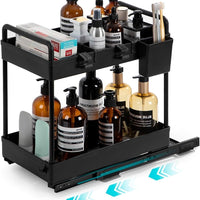 Black/White 2-Tier Under Sink Storage with Sliding Shelves