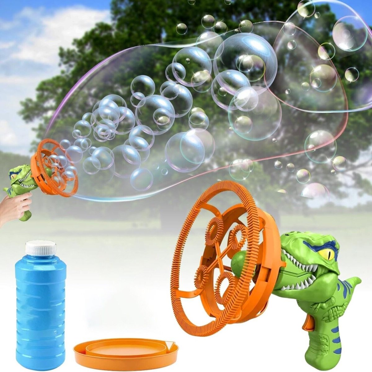 Dino Double Bubble Machine with Free Bubble Solution - Perfect Outdoor Toy!