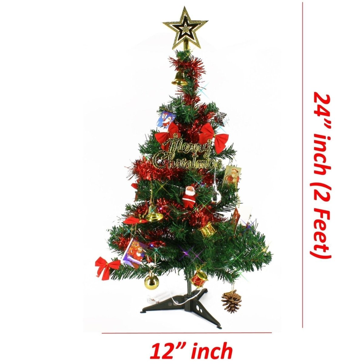 2 FT Artificial Christmas Tree: Green with LED Lights