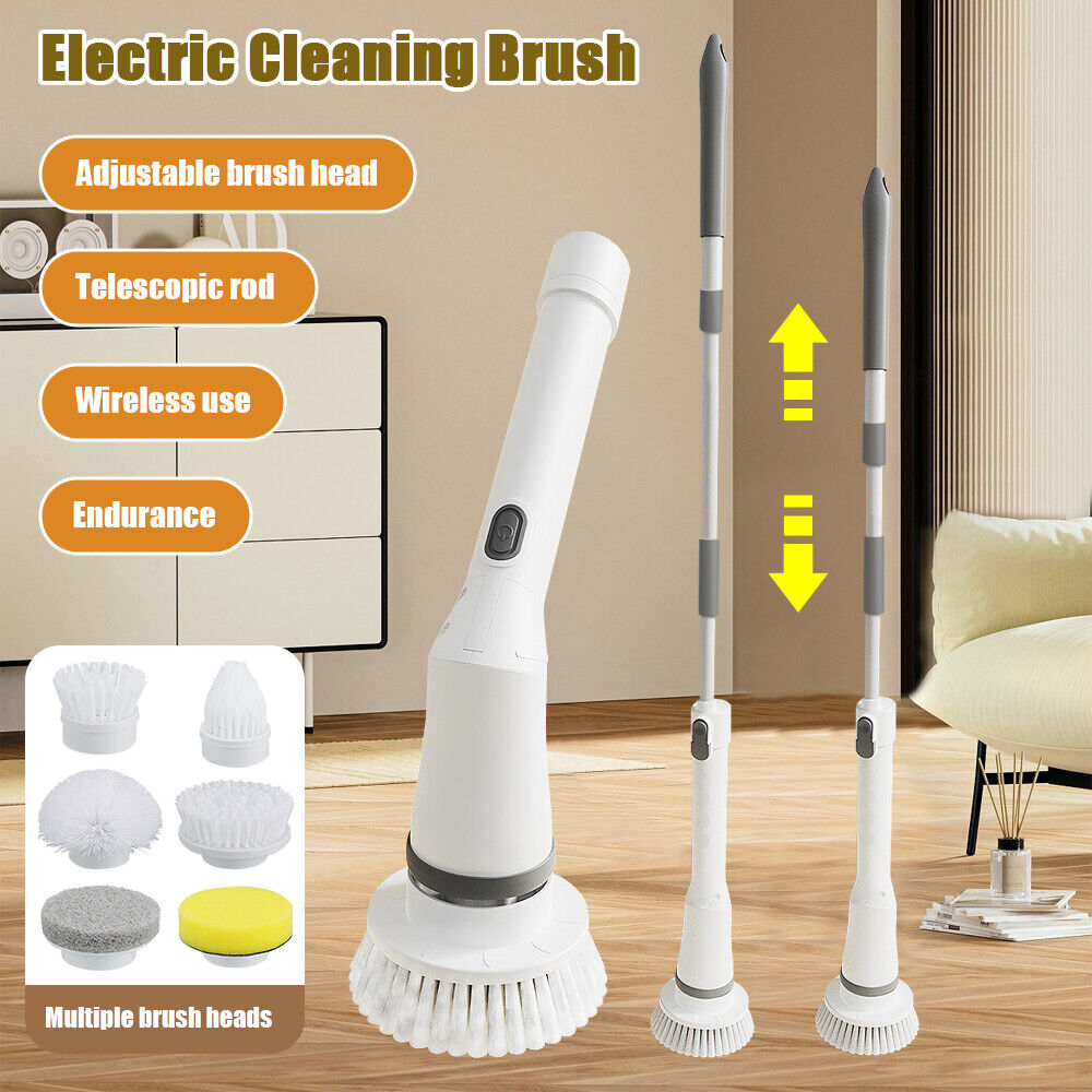 Cordless Electric Spin Scrubber with Handle & 6 Replaceable Heads