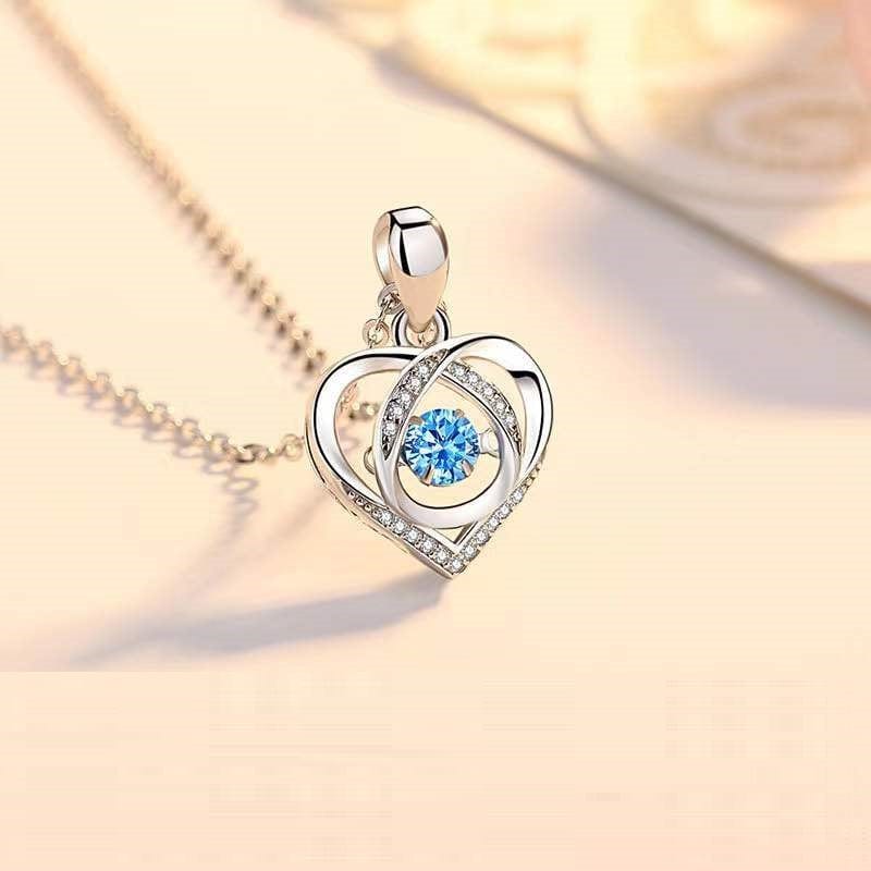 Blue S925 Beating Heart-shaped Necklace for Women - Luxury Rhinestone Jewelry Gift for Valentine’s Day