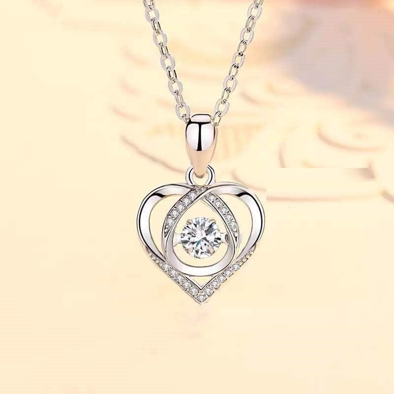 White S925 Beating Heart-shaped Necklace for Women - Luxury Rhinestone Jewelry Gift for Valentine’s Day