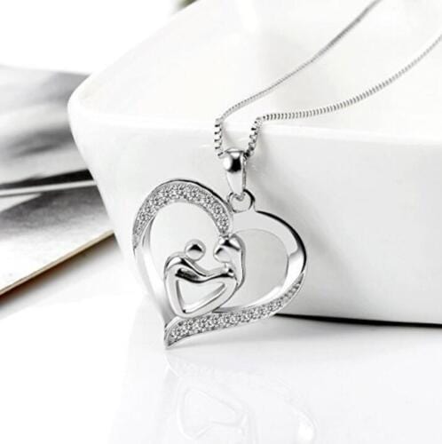 S925 Sterling Silver Mother and Child Love Heart  Necklace Mother's Day gift