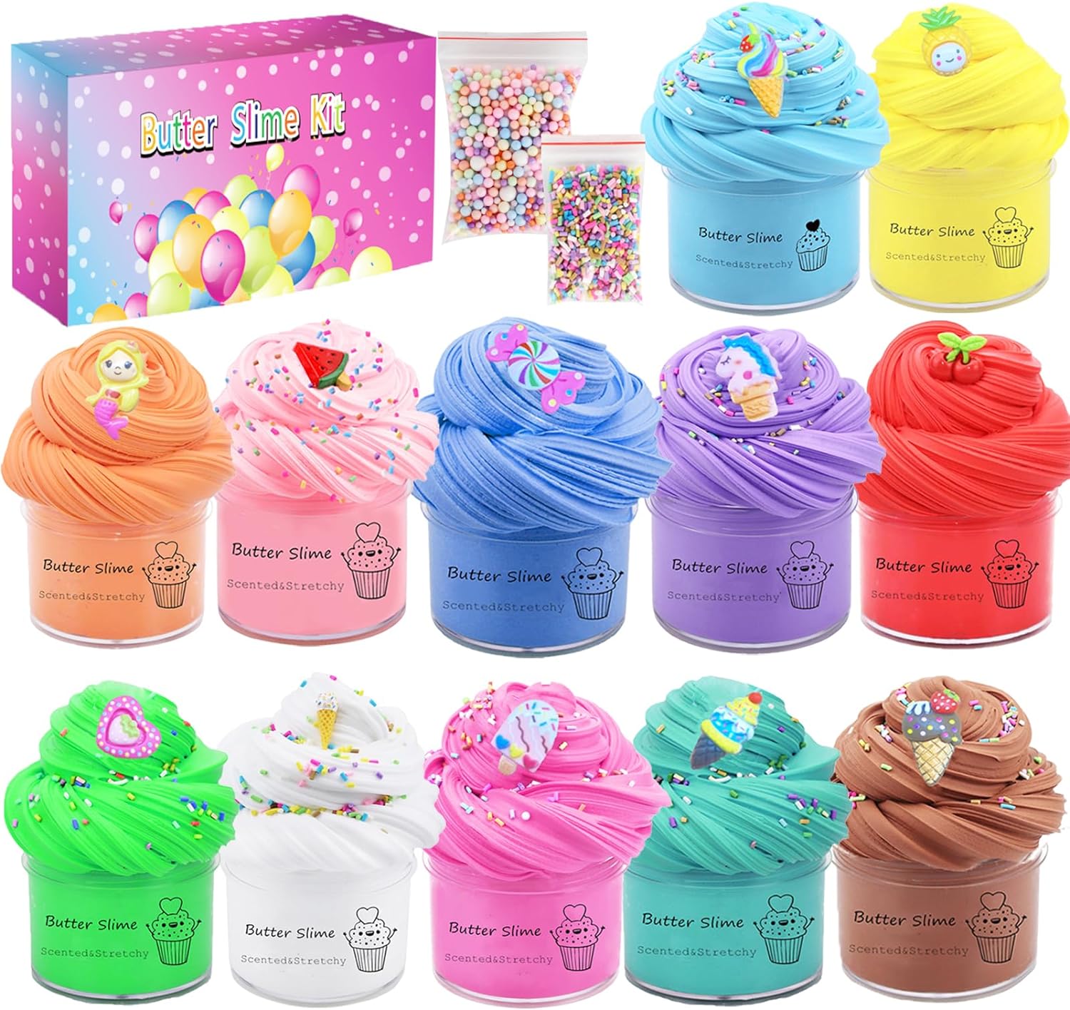 Scented Butter Slime 12-Pack - Soft, Non-Sticky Party Favor Kit | Perfect Birthday Present for Girls & Boys  Amz   