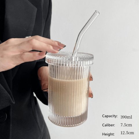 Simple Straw Vertical Grain Glass Accessories CJ Curved straw cup 390ml  