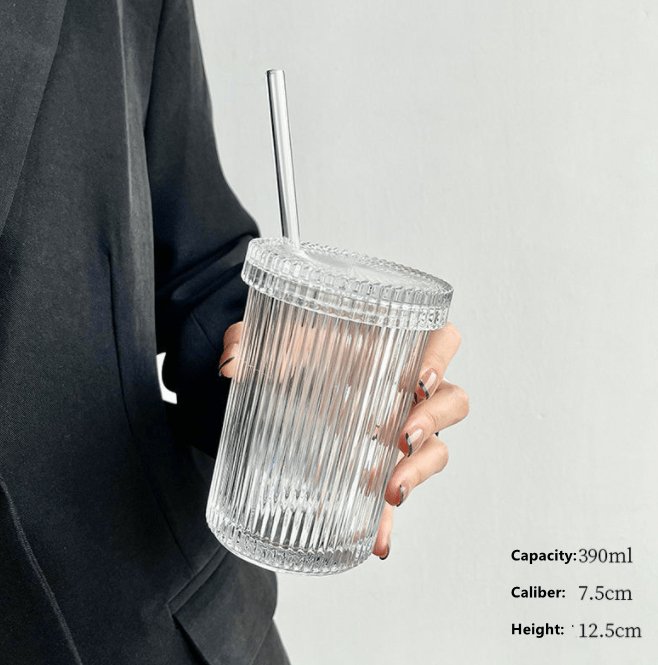 Simple Straw Vertical Grain Glass Accessories CJ Straight straw cup 390ml  