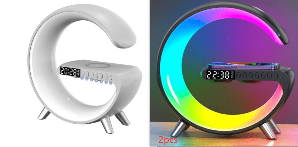 Smart G-Shaped LED Lamp with Bluetooth Speaker, Wireless Charging, and App Control for Bedroom and Home Decor - 2023 Innovation Home & Garden CJ   