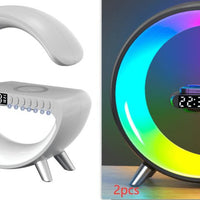 Smart G-Shaped LED Lamp with Bluetooth Speaker, Wireless Charging, and App Control for Bedroom and Home Decor - 2023 Innovation Home & Garden CJ   