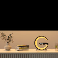 Smart G-Shaped LED Lamp with Bluetooth Speaker, Wireless Charging, and App Control for Bedroom and Home Decor - 2023 Innovation Home & Garden CJ   