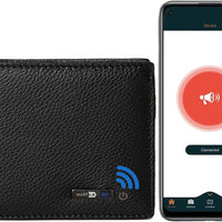Smart LB Wallet - Trackable Anti-Lost Bluetooth Wallet with Intelligent Tracker Finder, Position Locator via Phone GPS, Bifold Genuine Cowhide Leather, Minimalist Credit Card Holder  ebasketonline Black,Horizontal  