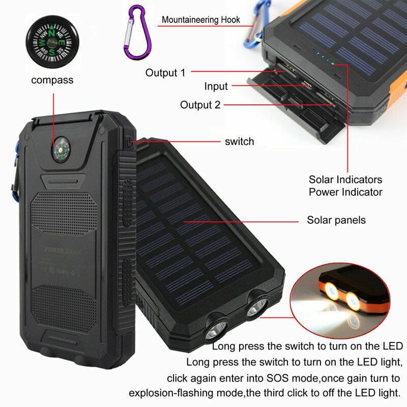 Solar Power on the Go: 10,000mAh Dual USB Portable Solar Battery Charger and Phone Power Bank