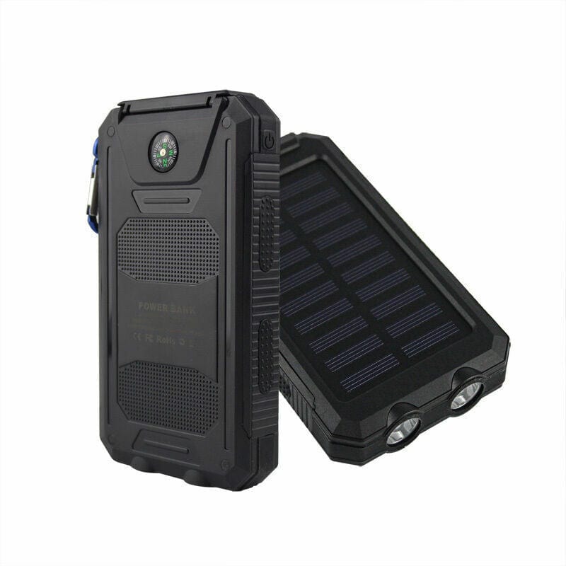 Black Solar Power on the Go: 10,000mAh Dual USB Portable Solar Battery Charger and Phone Power Bank