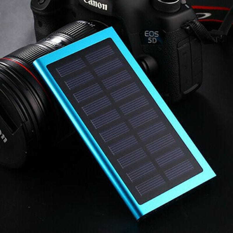 Slim-Blue Solar Power on the Go: 10,000mAh Dual USB Portable Solar Battery Charger and Phone Power Bank