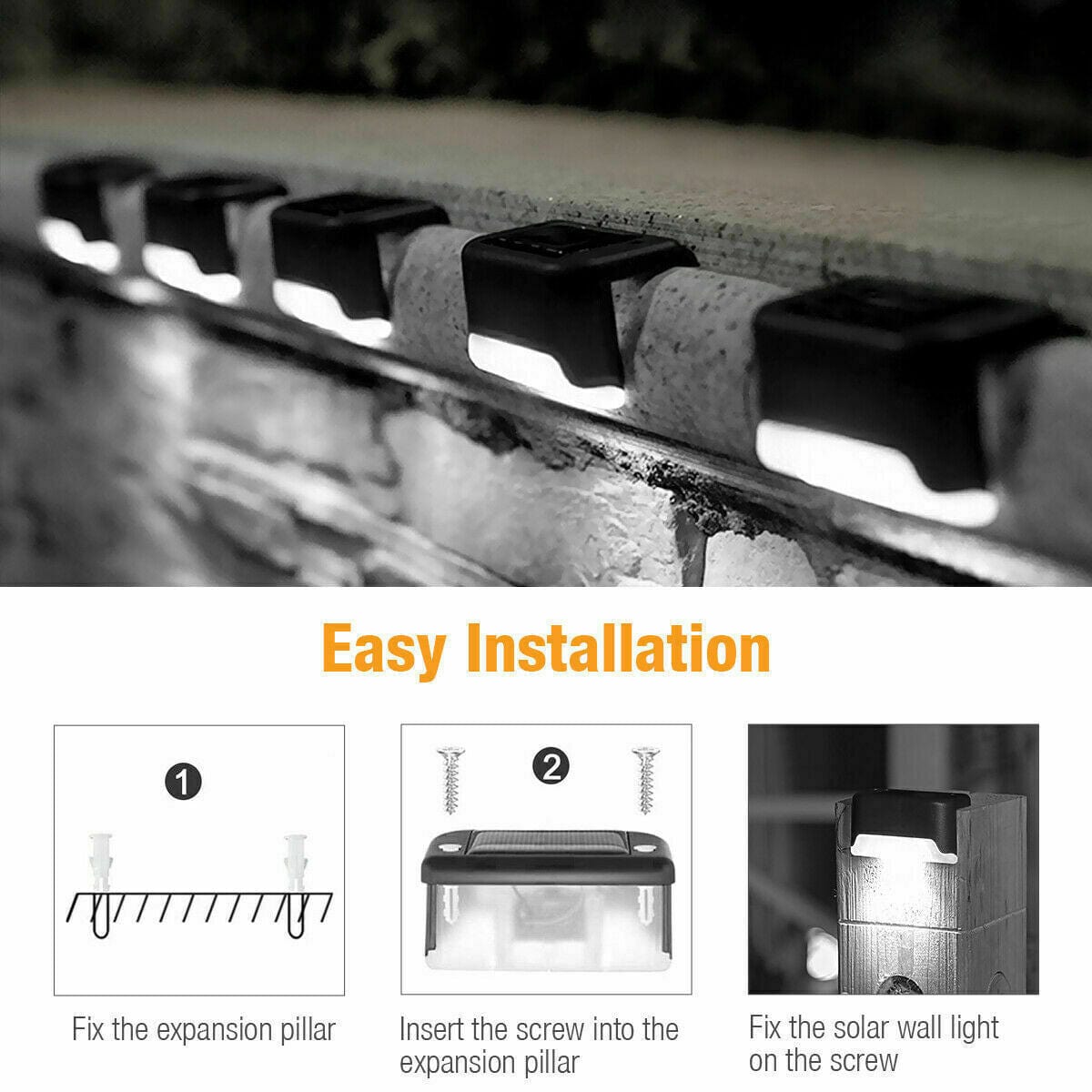 Solar-Powered LED Deck Lights - Outdoor Bright Lighting for Garden, Patio, Pathway, Stairs & Fence