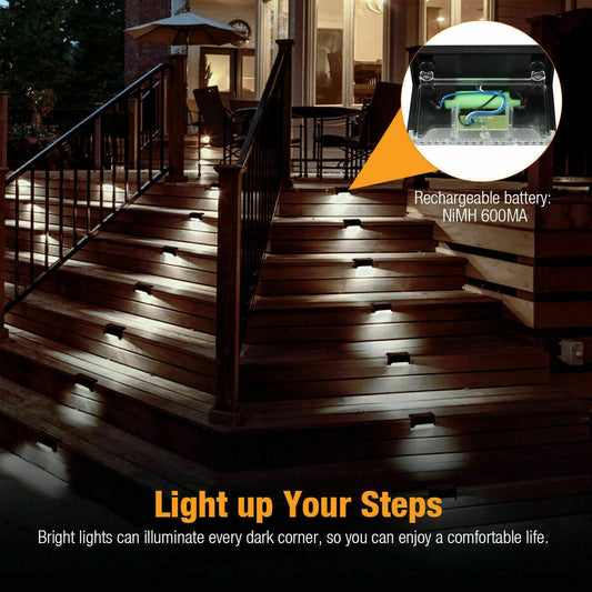 Solar-Powered LED Deck Lights - Outdoor Bright Lighting for Garden, Patio, Pathway, Stairs & Fence