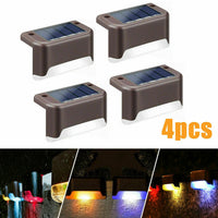 4Pcs Brown (Led: Warm White) Solar-Powered LED Deck Lights - Outdoor Bright Lighting for Garden, Patio, Pathway, Stairs & Fence