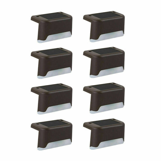 8Pcs Black (Led: White) Solar-Powered LED Deck Lights - Outdoor Bright Lighting for Garden, Patio, Pathway, Stairs & Fence