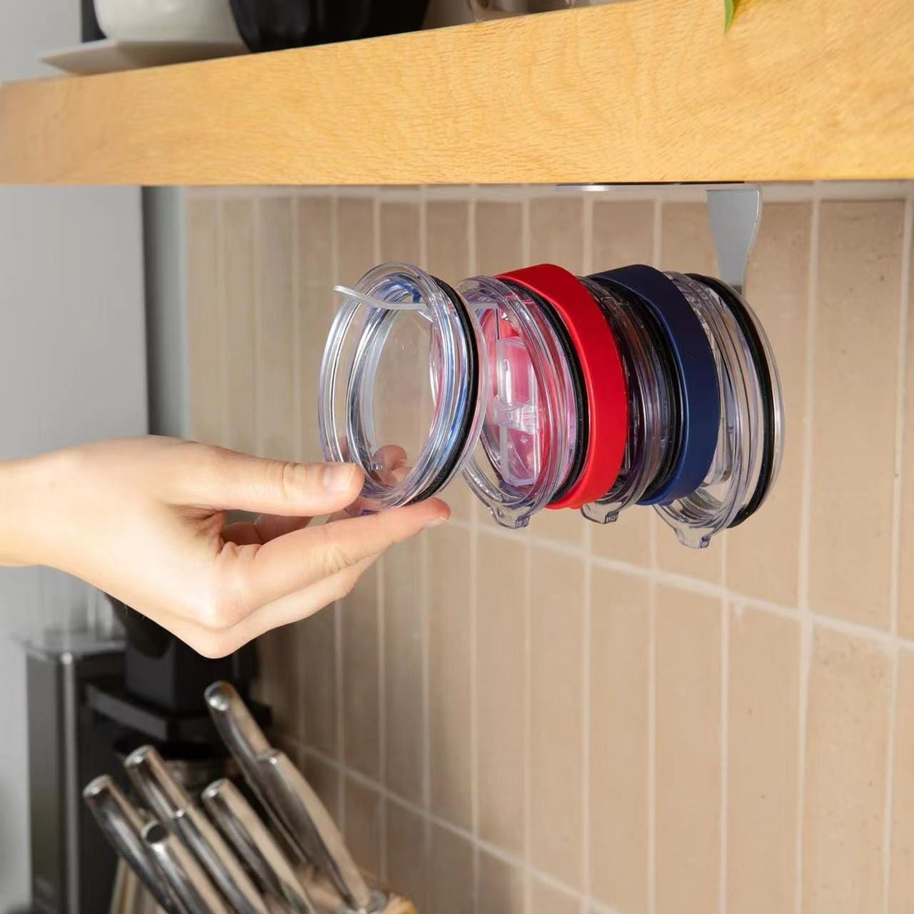Space Saving Horizontal Cup Lid Storage Rack Under Cabinet Tools CJ   