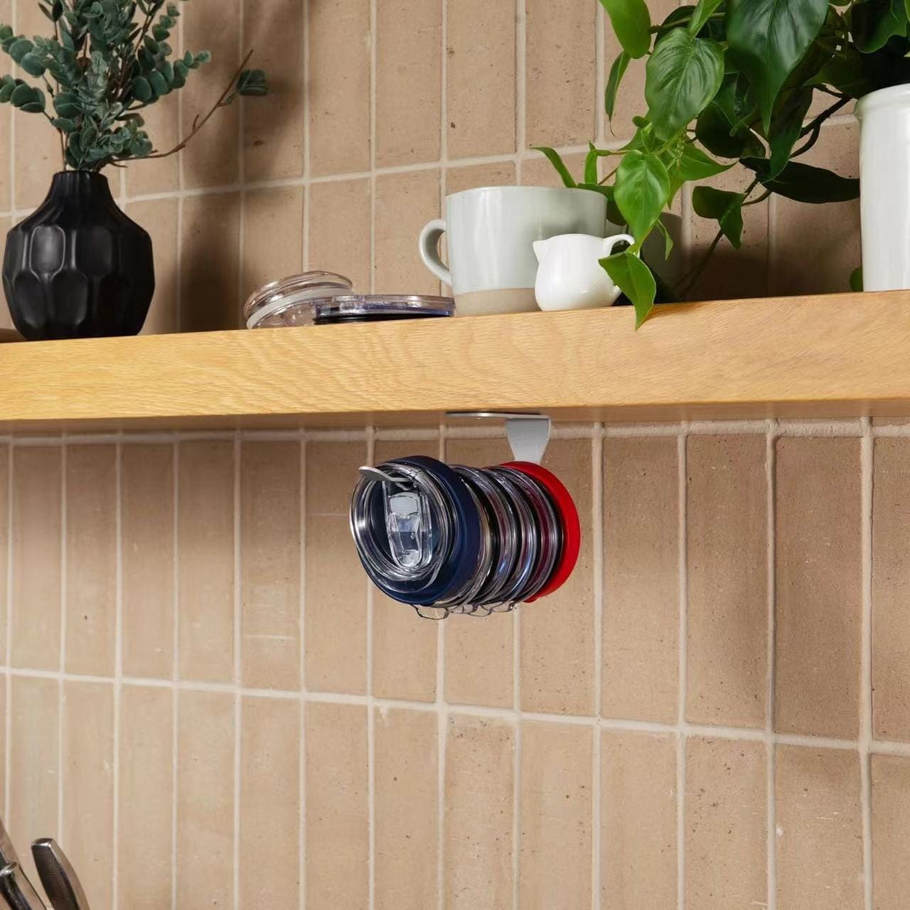 Space Saving Horizontal Cup Lid Storage Rack Under Cabinet Tools CJ   