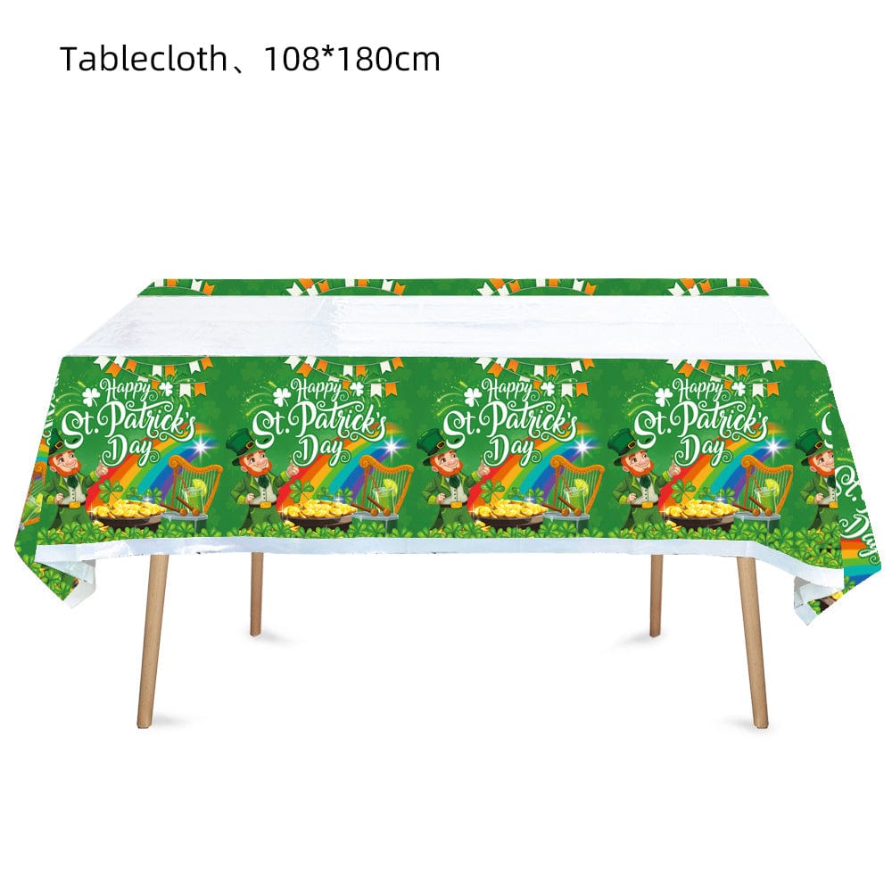 St. Patrick's Day Decorations: Lucky Clover Hat, Irish Shamrock Banner, Cups, and Plates for a Happy St. Patrick's Day Irish Party Accessories CJ Table cloth 1PCS  