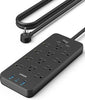 Surge Protector Power Strip (2100J),  12 Outlets with 1 USB C and 2 USB Ports 5Ft Extension Cord Flat Plug  ebasketonline Black 5 Ft 