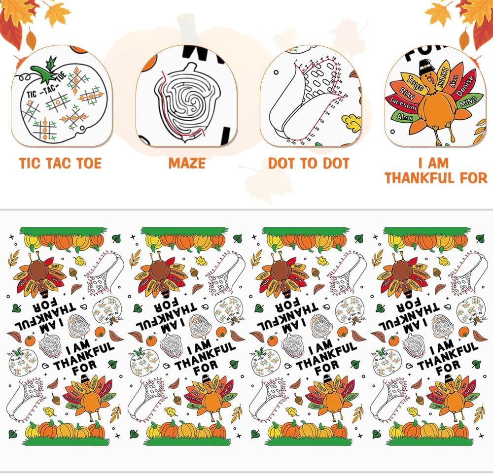 Thanksgiving Coloring Tablecloth, Disposible Paper Table Cloth for Kids Activities at Home or School - 118" X 54"  ebasketonline   