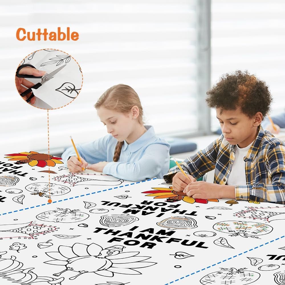 Thanksgiving Coloring Tablecloth, Disposible Paper Table Cloth for Kids Activities at Home or School - 118" X 54"  ebasketonline   