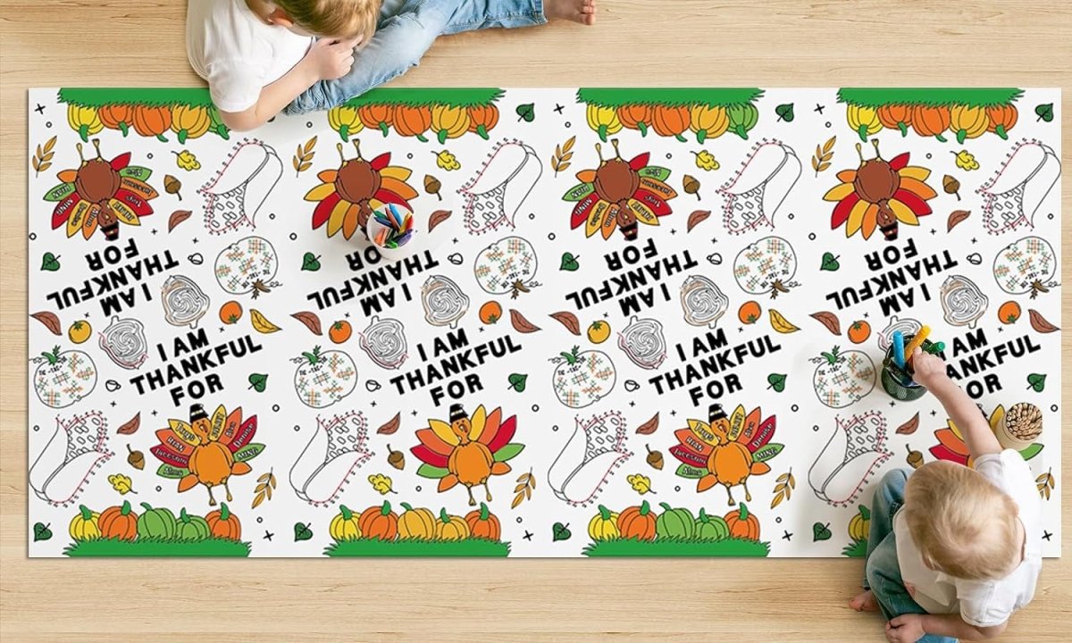 Thanksgiving Coloring Tablecloth, Disposible Paper Table Cloth for Kids Activities at Home or School - 118" X 54"  ebasketonline   