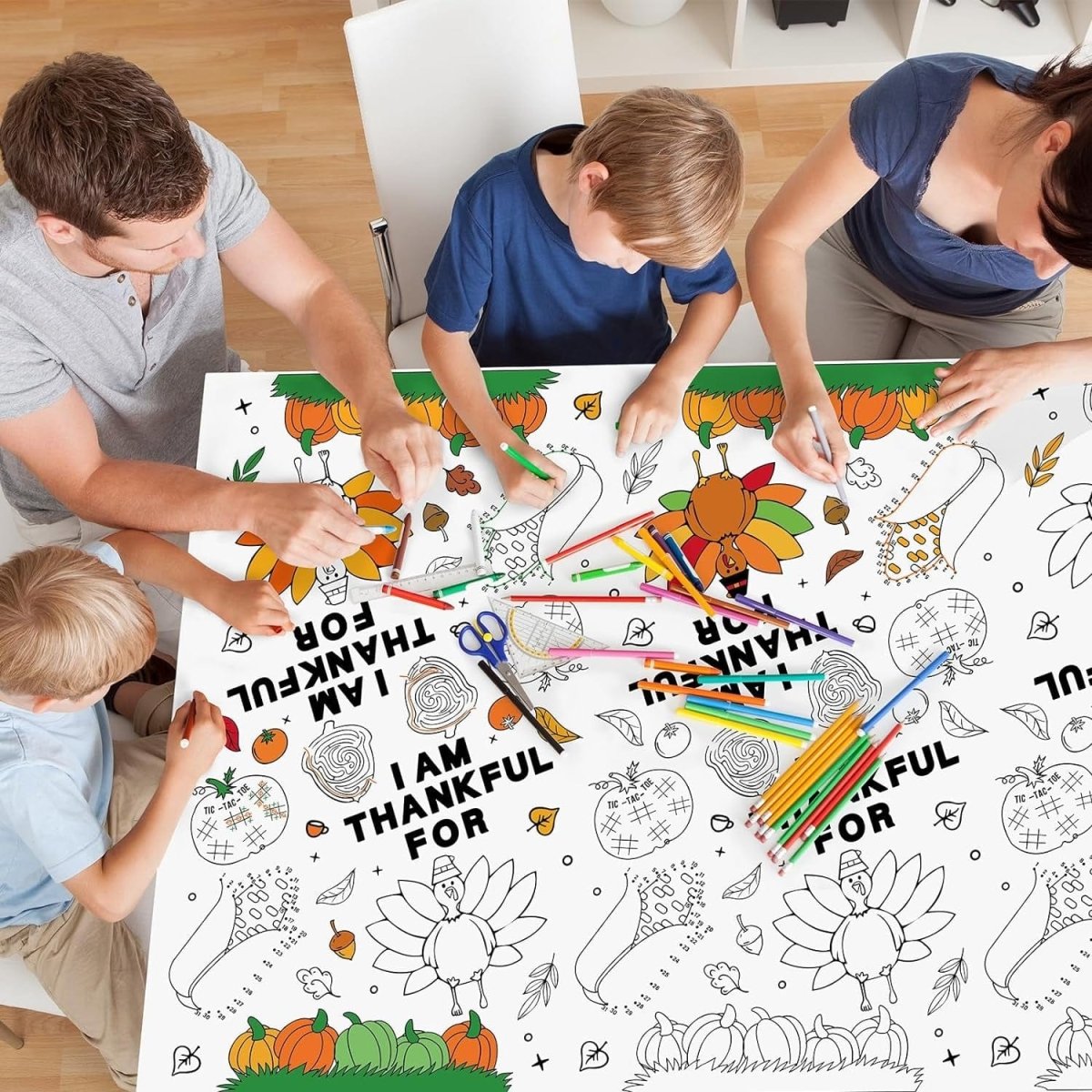 Thanksgiving Coloring Tablecloth, Disposible Paper Table Cloth for Kids Activities at Home or School - 118" X 54"  ebasketonline   