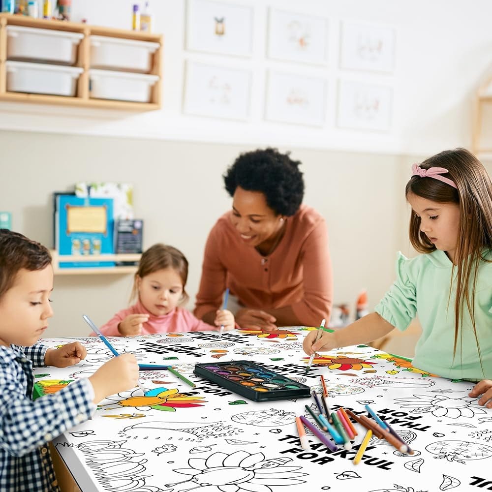 Thanksgiving Coloring Tablecloth, Disposible Paper Table Cloth for Kids Activities at Home or School - 118" X 54"  ebasketonline   