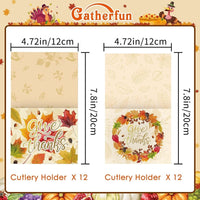 Thanksgiving Cutlery Holder Gold Foil with Give Thanks Maple Leaf Design, 24 Pack, Mix 2 Designs  ebasketonline   